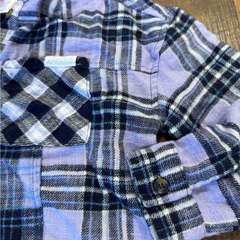 Justice girls purple plaid button down flannel with hood